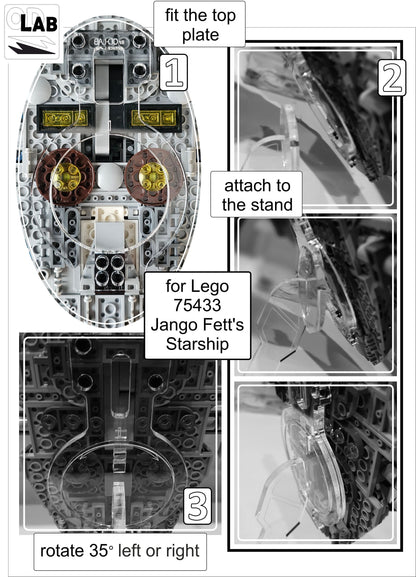 Display stand angled for Lego 75433 Jango Fett's Starship + Minifigures plate (A1121)-f