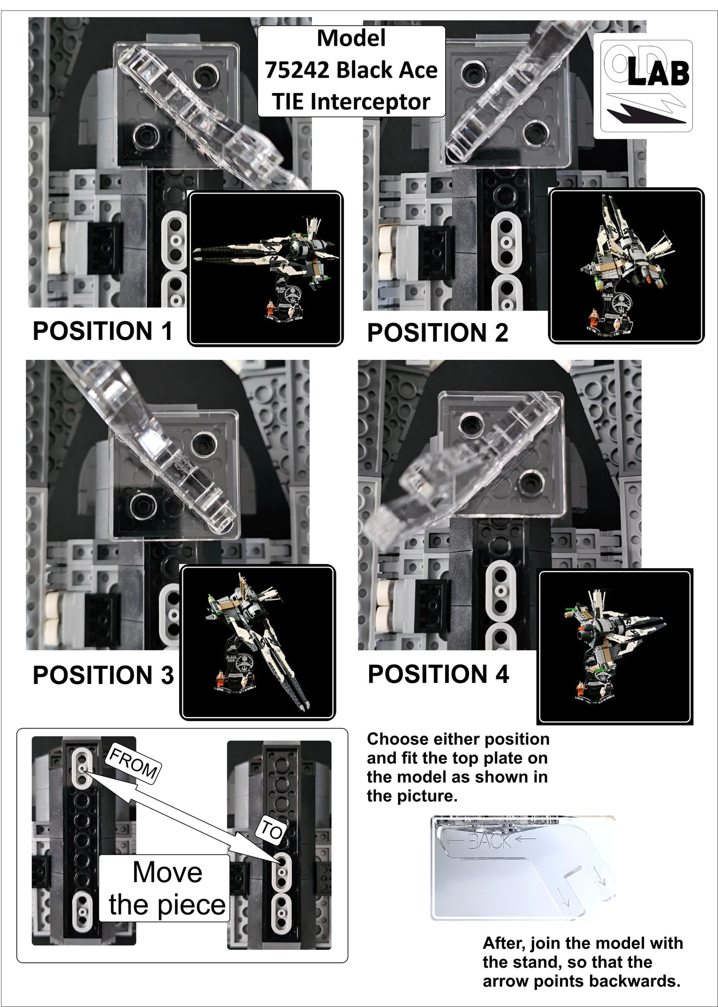 Display stand angled for Lego 75242 Black Ace TIE Interceptor (A1128)-f