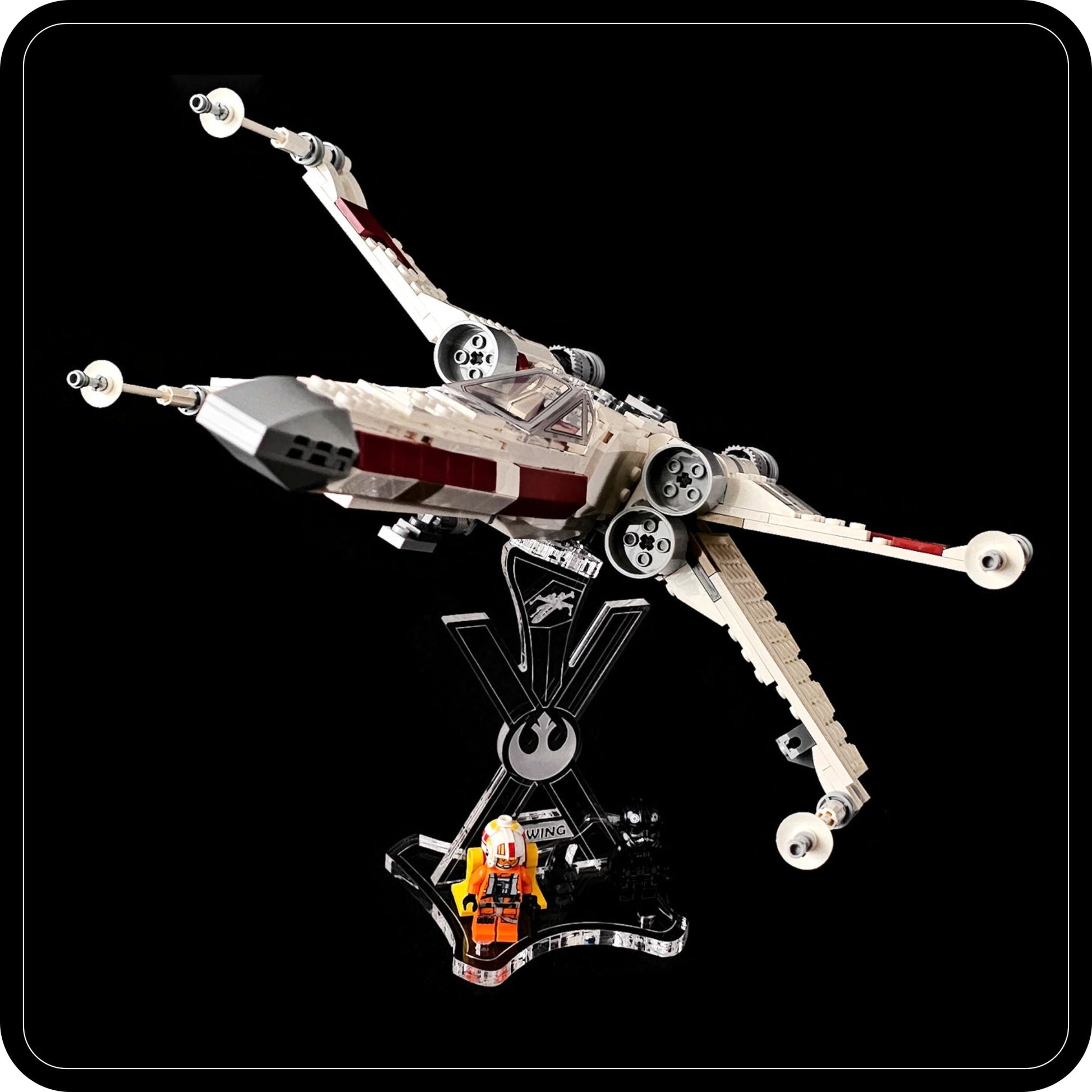 Display stand angled for Lego 75393 X-WING Fighter + minifigures slots (A1130)-1