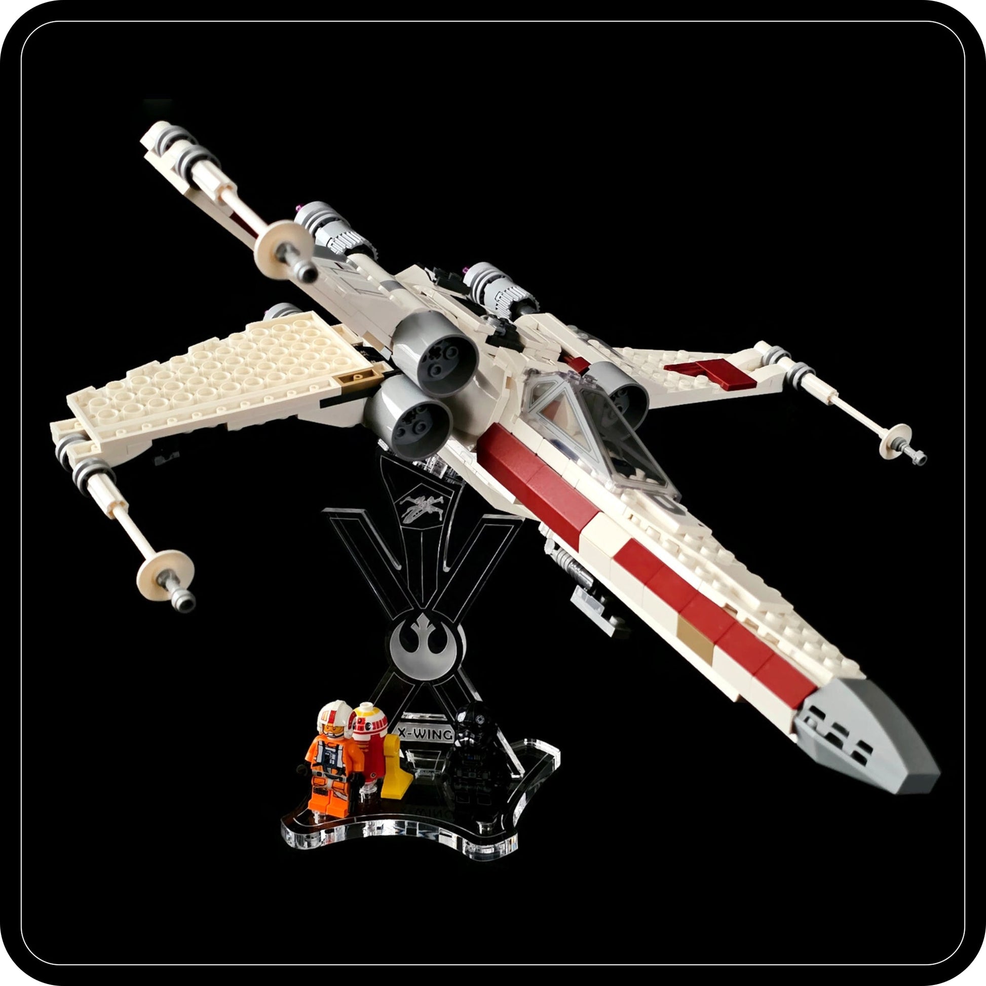 Display stand angled for Lego 75393 X-WING Fighter + minifigures slots (A1130)-2