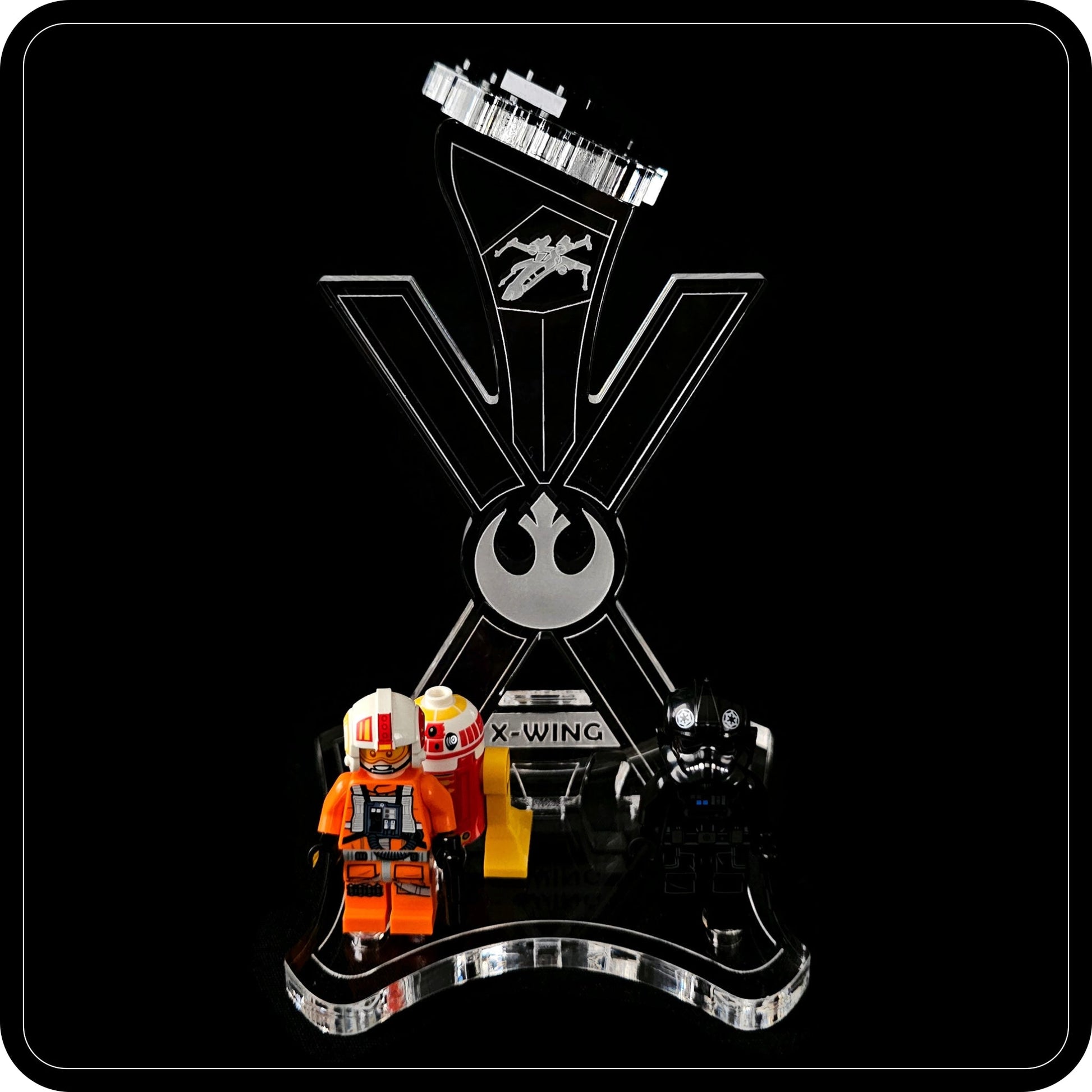Display stand angled for Lego 75393 X-WING Fighter + minifigures slots (A1130)-6