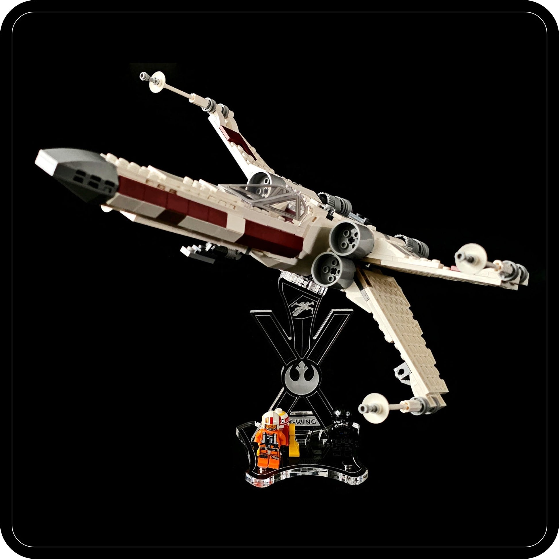 Display stand angled for Lego 75393 X-WING Fighter + minifigures slots (A1130)-7