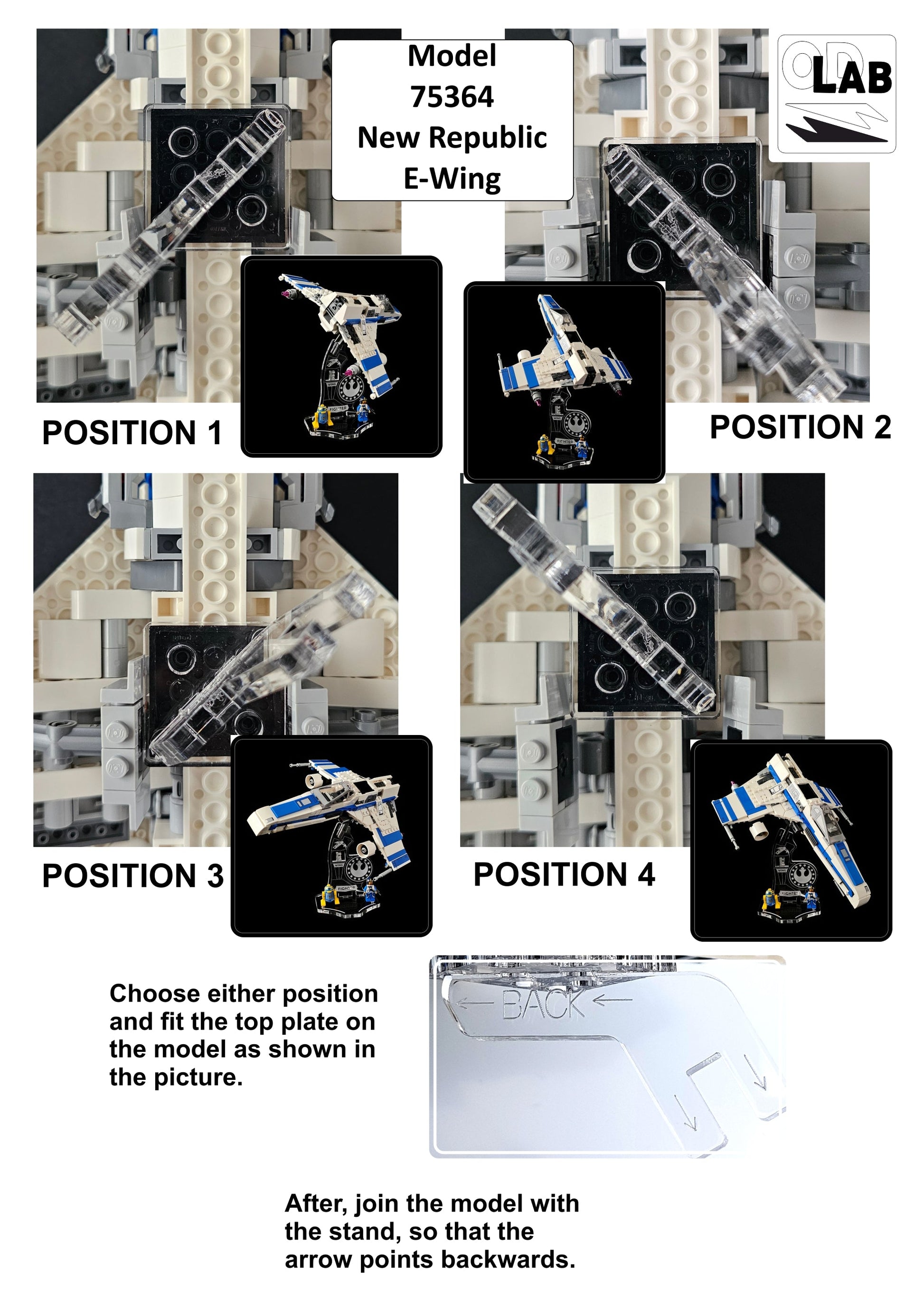 Display stand angled for Lego 75364 New Republic E-Wing Fighter (A1132)-f