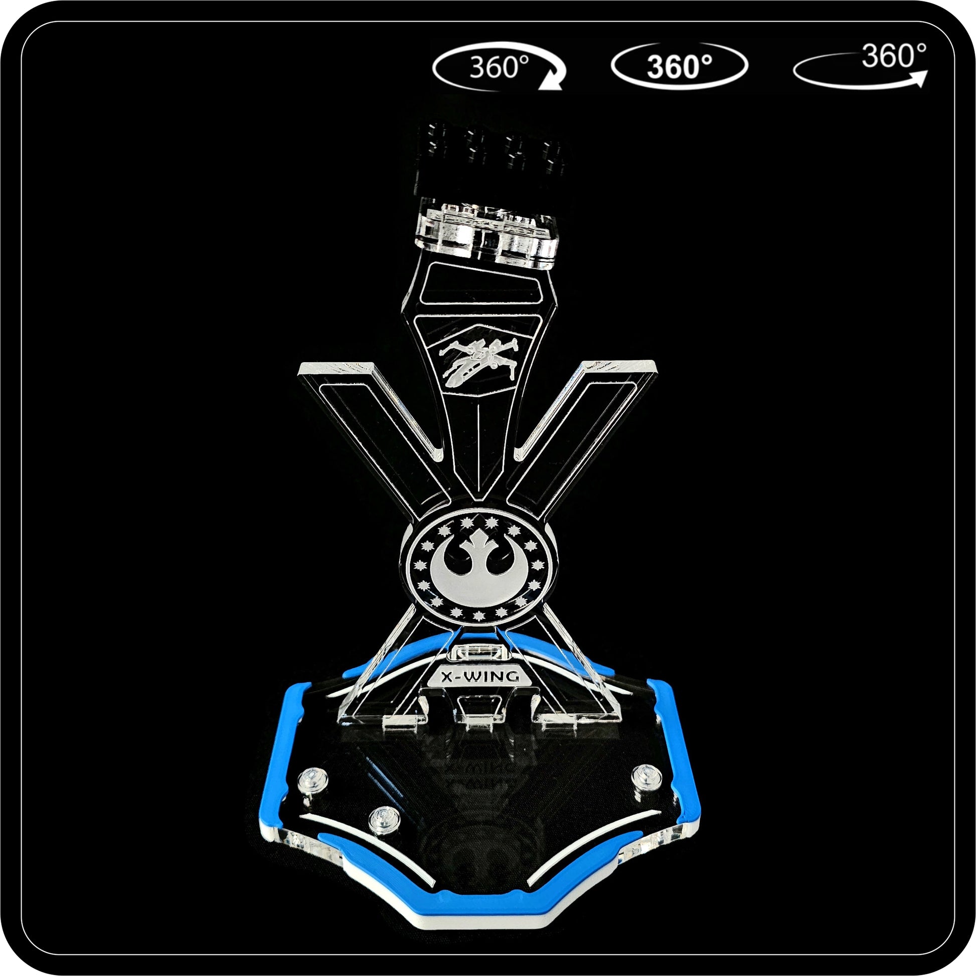 Display stand angled for Lego 75460 X-Wing Starfighter blue-white + minifigures slots (A1136)-2