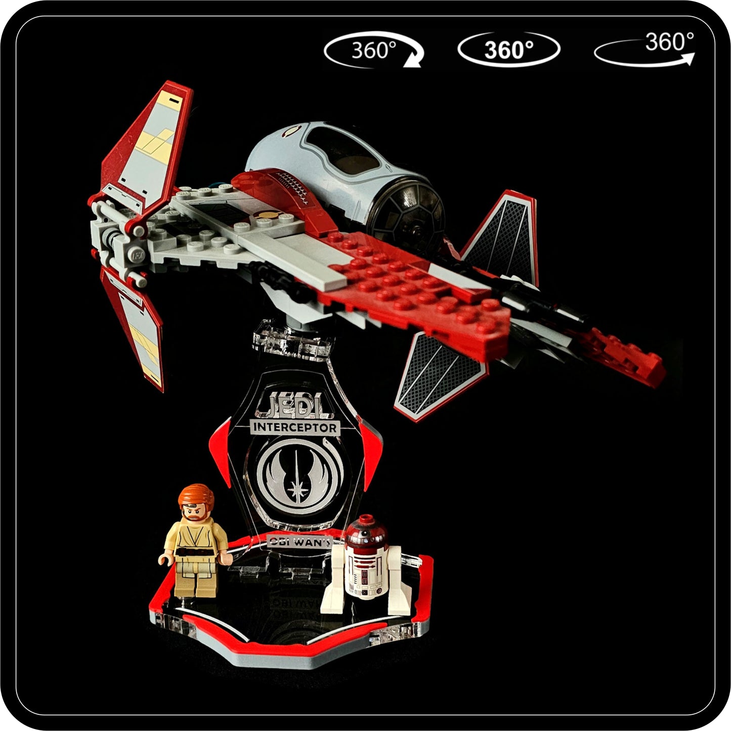 Display stand for Lego 75135 Obi Wan's Interceptor -S red-grey + minifigures slots (A2016)-2