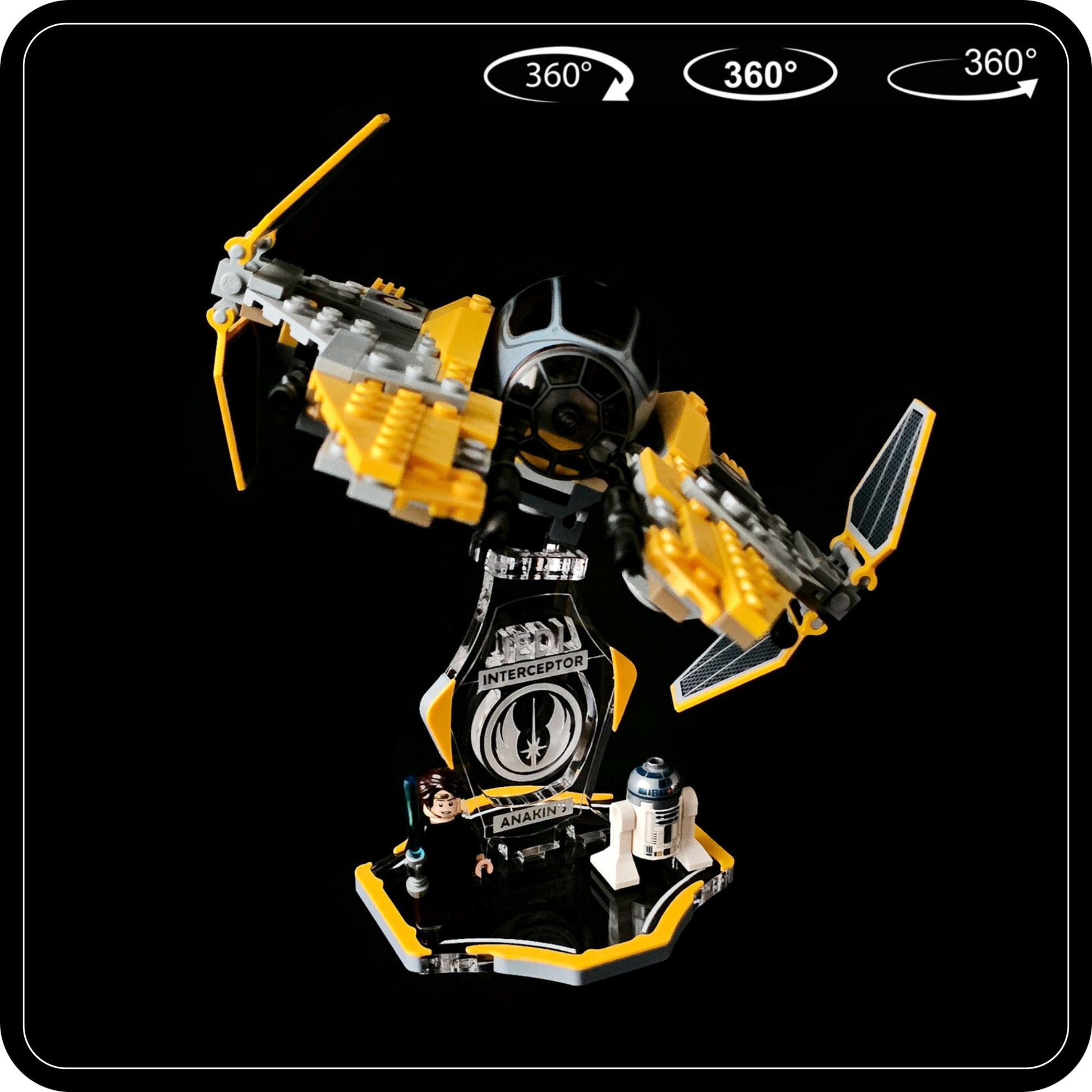 Display stand for Lego 75038-75281-7256 Jedi Interceptor yellow-grey + minifigures slots (A2018) - product photo