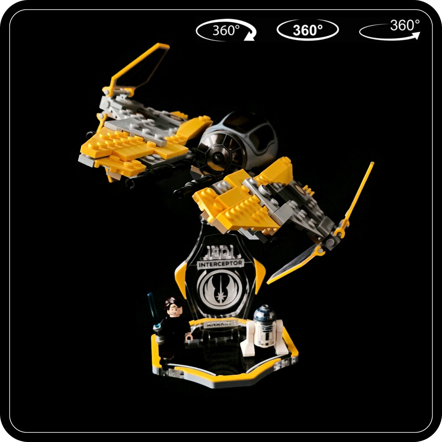 Display stand for Lego 75038-75281-7256 Jedi Interceptor yellow-grey + minifigures slots (A2018) - top plate detail