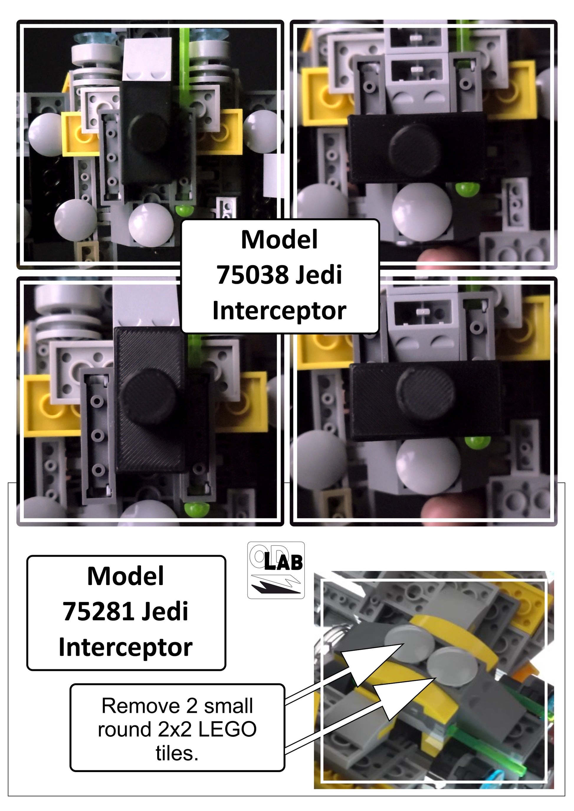 Display stand for Lego 75038-75281-7256 Jedi Interceptor yellow-grey + minifigures slots (A2018) - fitting instructions