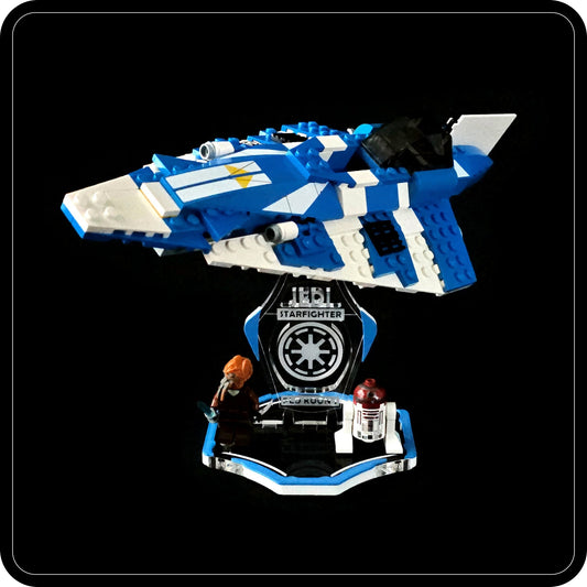 Display stand for Lego 8093 Plo Koon's Jedi Starfighter -blue-white + minifigures slots (A2079)-1
