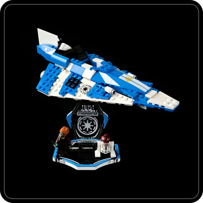 Display stand for Lego 8093 Plo Koon's Jedi Starfighter -blue-white + minifigures slots (A2079)-2