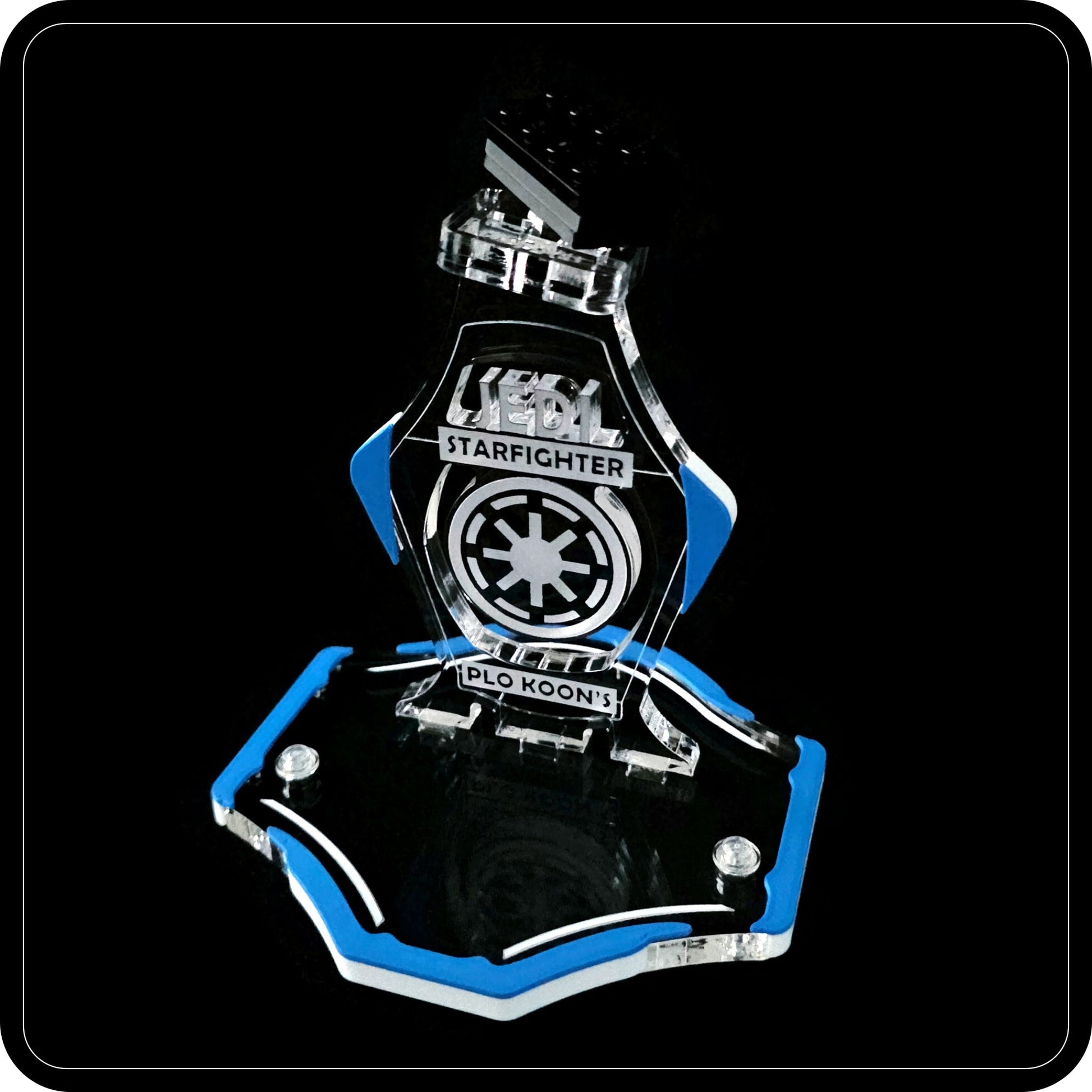 Display stand for Lego 8093 Plo Koon's Jedi Starfighter -blue-white + minifigures slots (A2079)-5