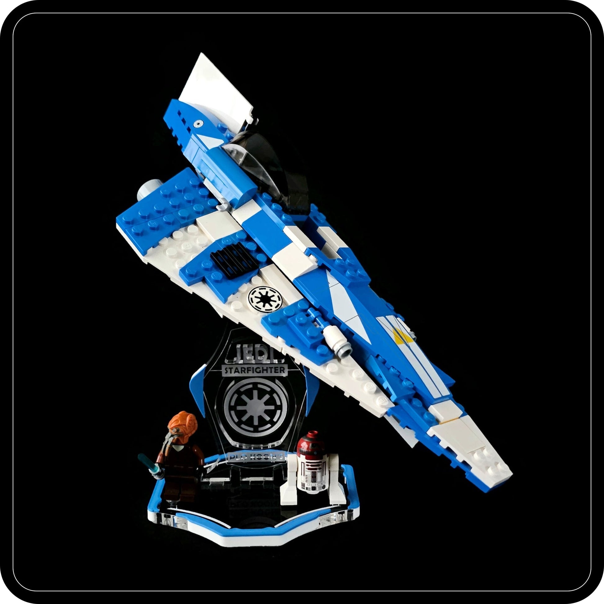 Display stand for Lego 8093 Plo Koon's Jedi Starfighter -blue-white + minifigures slots (A2079)-6