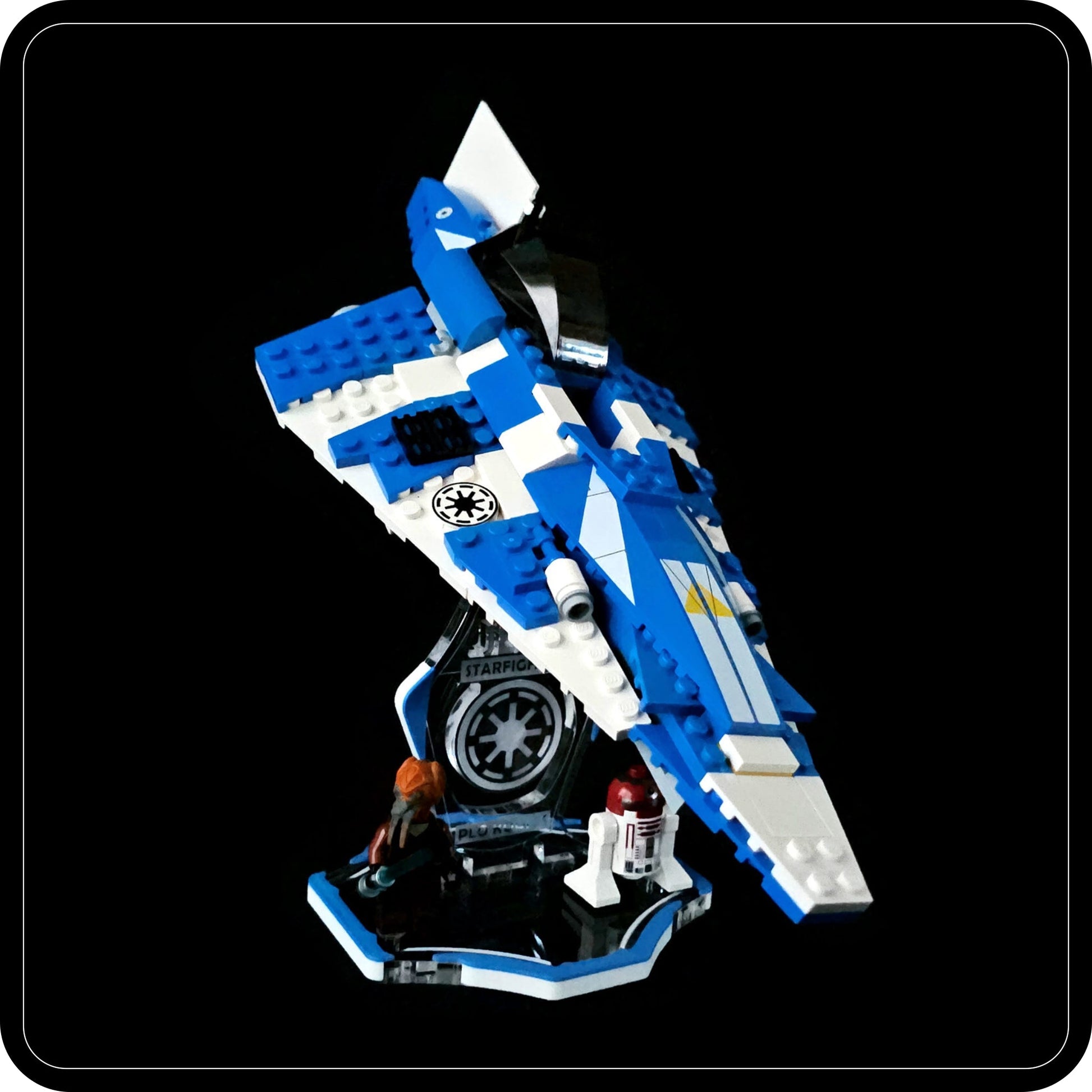 Display stand for Lego 8093 Plo Koon's Jedi Starfighter -blue-white + minifigures slots (A2079)-7