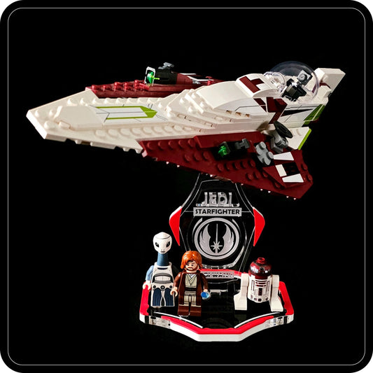 Display stand for Lego 75333 Obi Wan's Starfighter -red-white + minifigures slots (A2096)-1