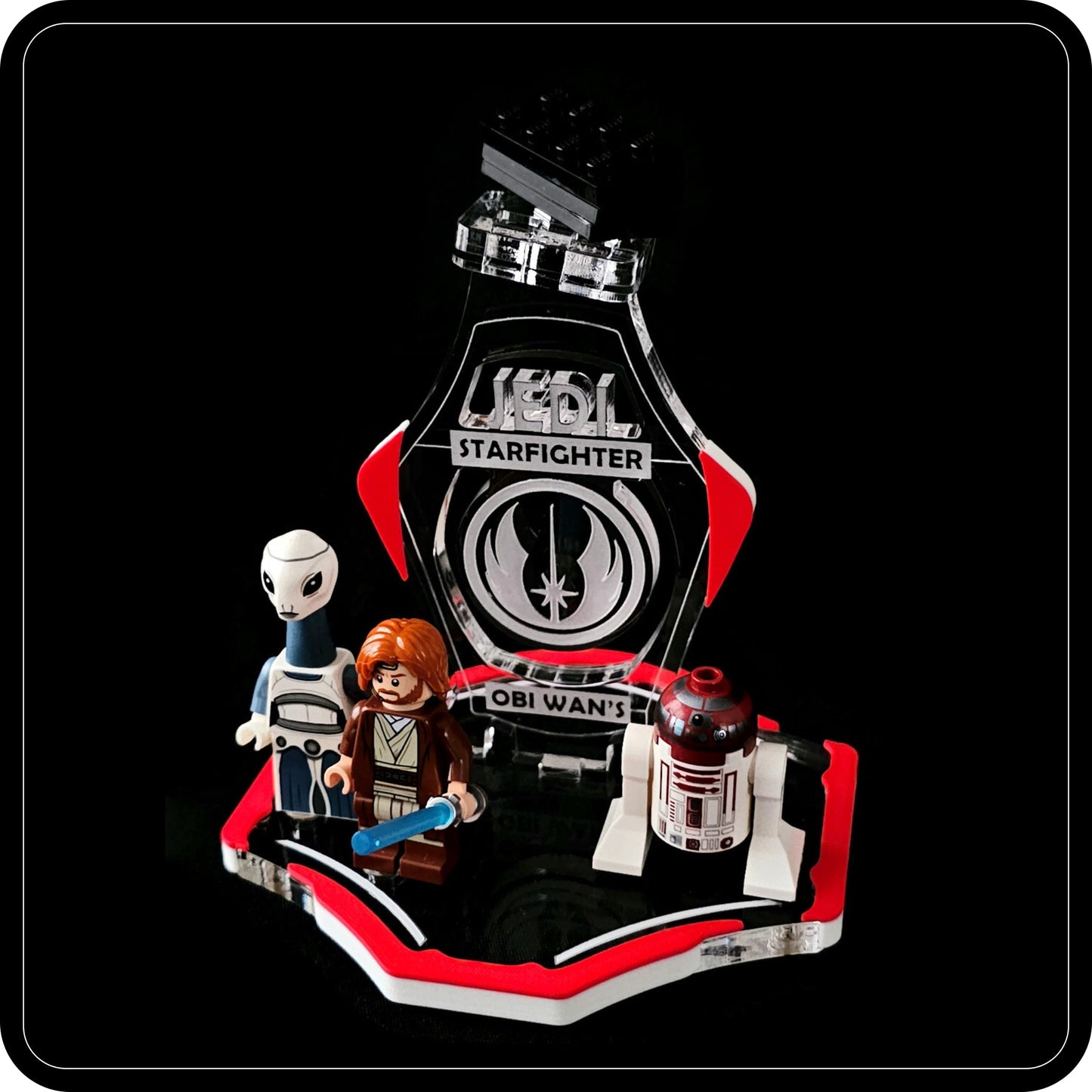 Display stand for Lego 75333 Obi Wan's Starfighter -red-white + minifigures slots (A2096)-8