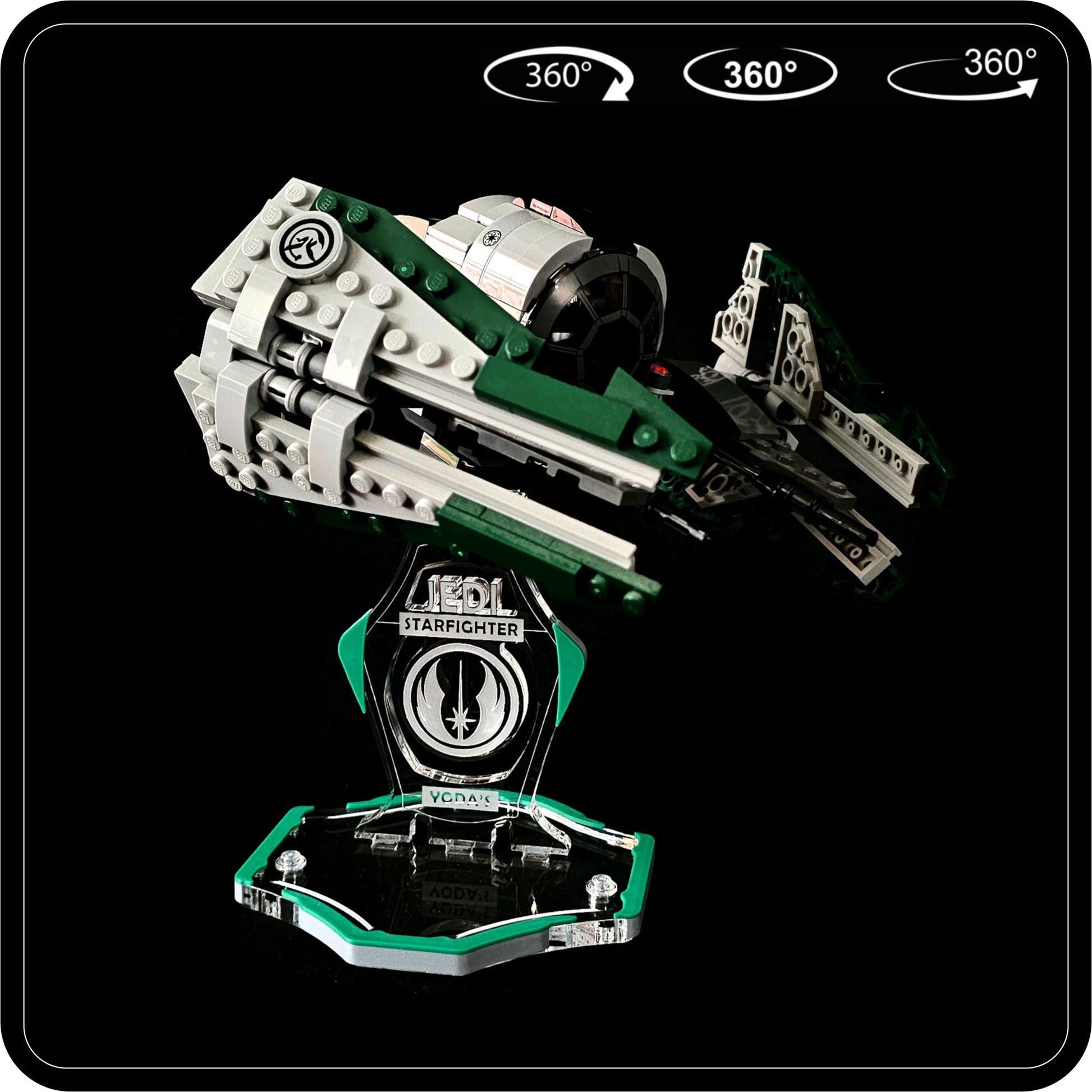 Display stand for Lego 75360-75168 Yoda's Jedi Starfighter -green-grey + minifigures slots (A2100)-7
