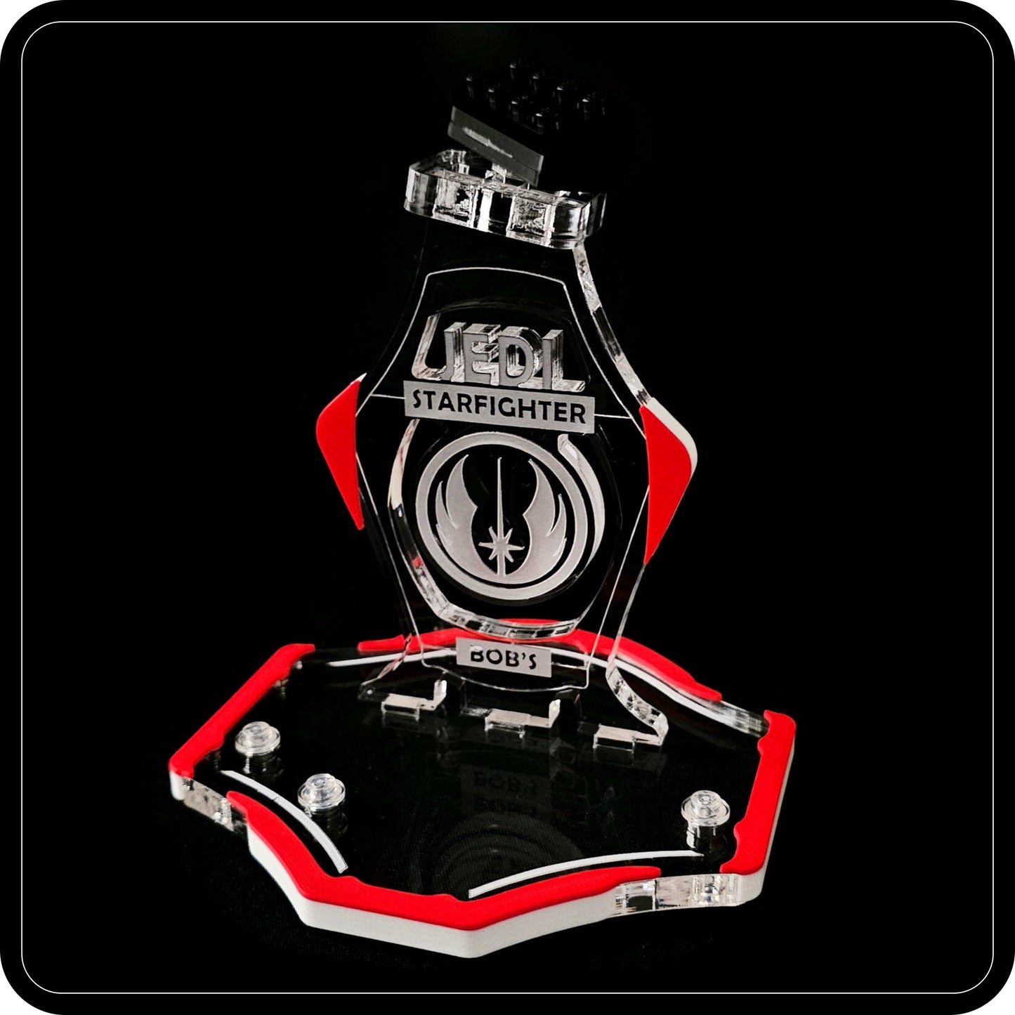 Display stand for Lego 75388 Jedi Bob's Starfighter -red-white + minifigures slots (A2106)-3