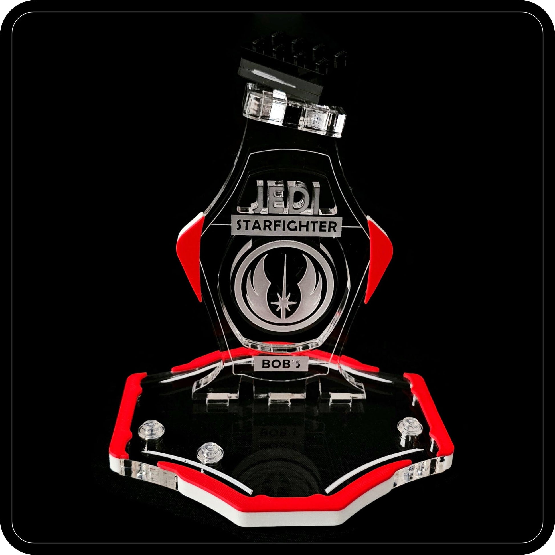 Display stand for Lego 75388 Jedi Bob's Starfighter -red-white + minifigures slots (A2106)-4