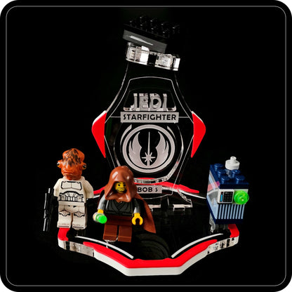 Display stand for Lego 75388 Jedi Bob's Starfighter -red-white + minifigures slots (A2106)-6