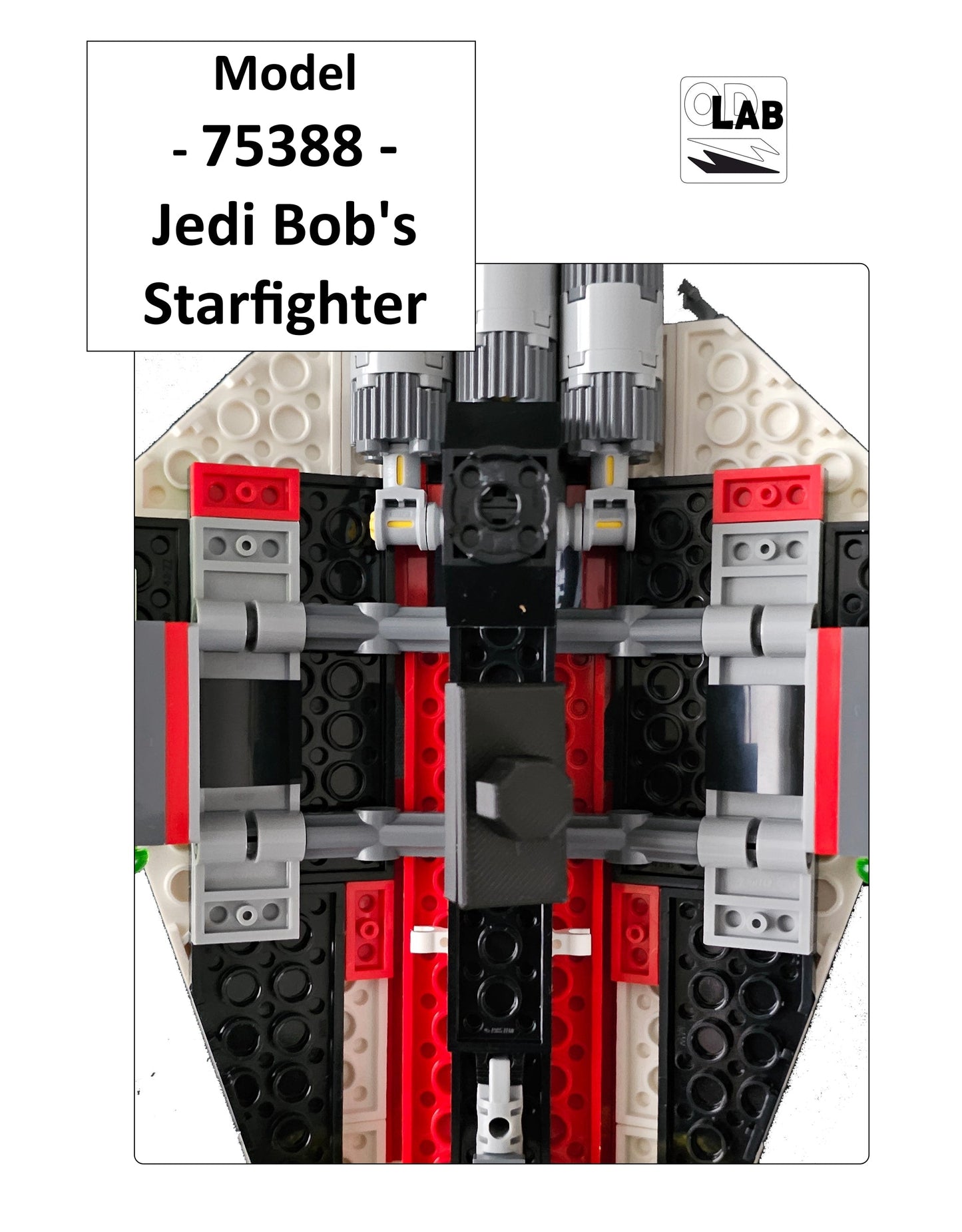 Display stand for Lego 75388 Jedi Bob's Starfighter -red-white + minifigures slots (A2106)-f