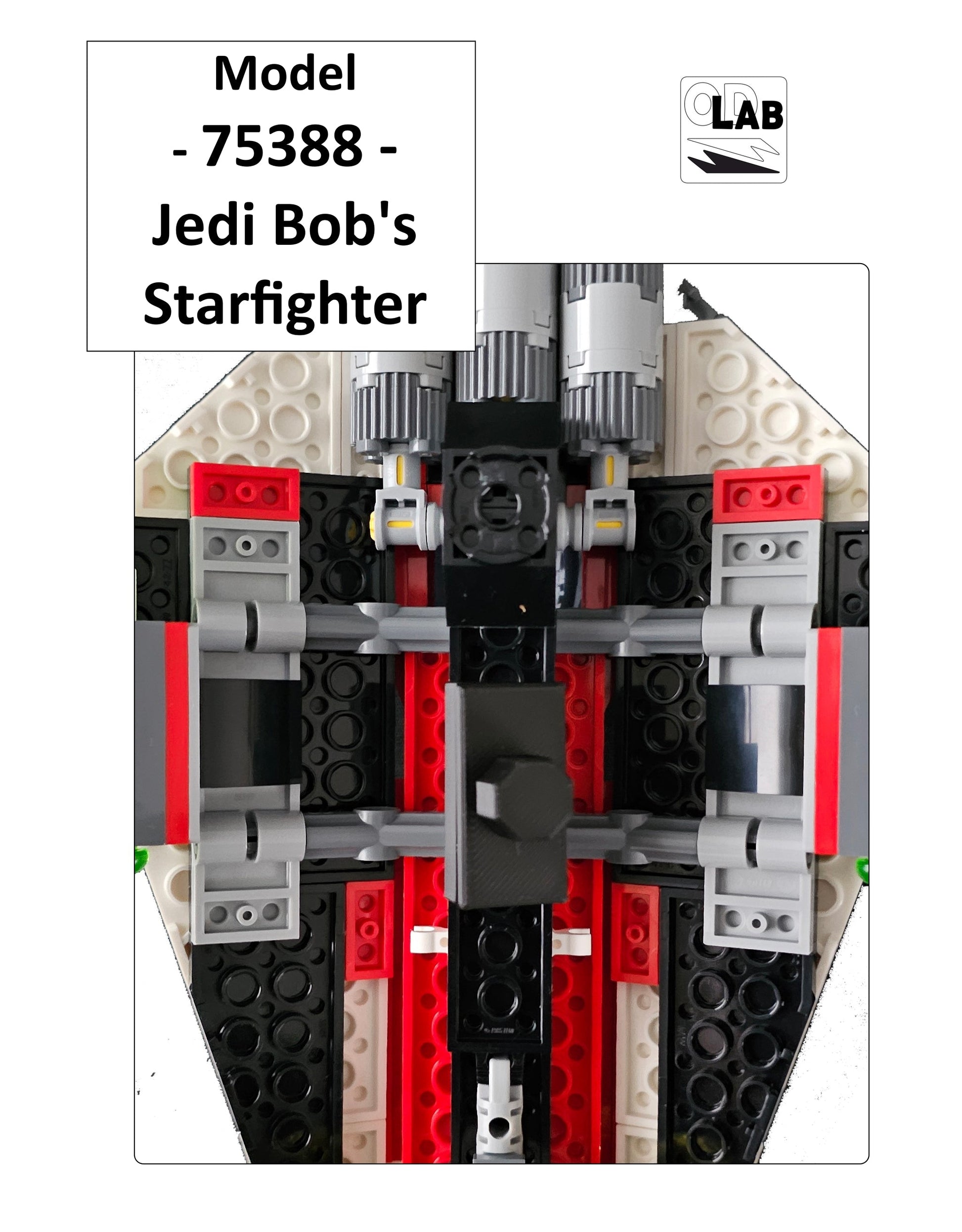 Display stand for Lego 75388 Jedi Bob's Starfighter -red-white + minifigures slots (A2106)-f