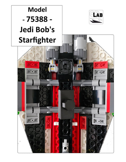 Display stand for Lego 75388 Jedi Bob's Starfighter -red-white + minifigures slots (A2106)-f