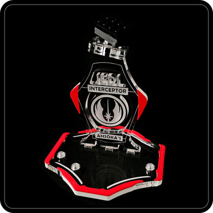 Display stand for Lego 75401 Ahsoka's Jedi Interceptor -red-white + minifigures slots (A2111)-3