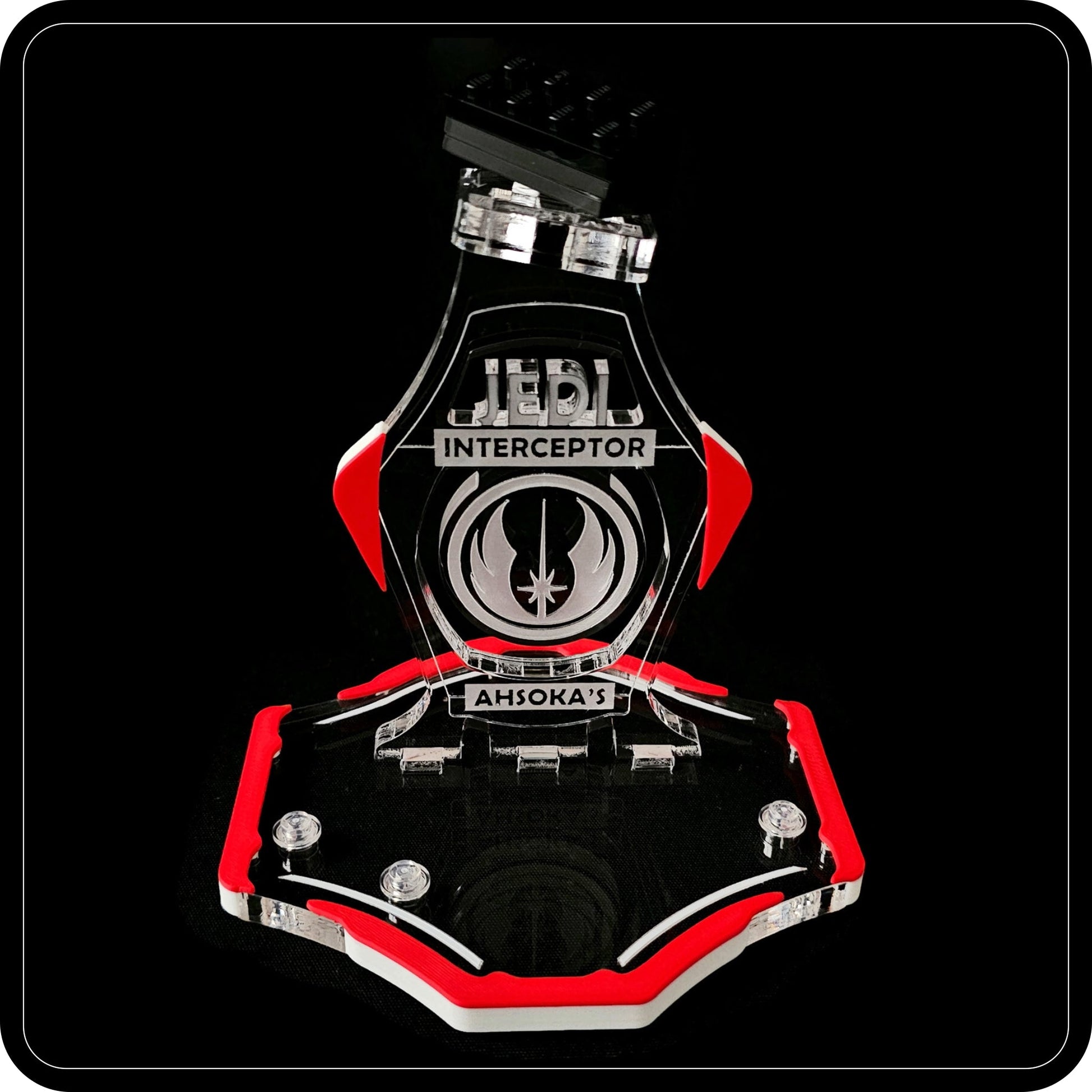 Display stand for Lego 75401 Ahsoka's Jedi Interceptor -red-white + minifigures slots (A2111)-4