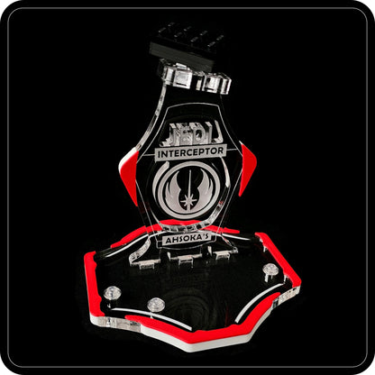 Display stand for Lego 75401 Ahsoka's Jedi Interceptor -red-white + minifigures slots (A2111)-5