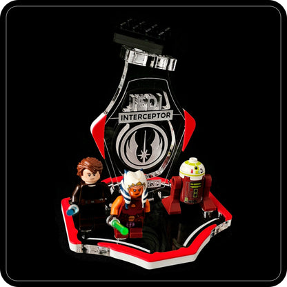 Display stand for Lego 75401 Ahsoka's Jedi Interceptor -red-white + minifigures slots (A2111)-7