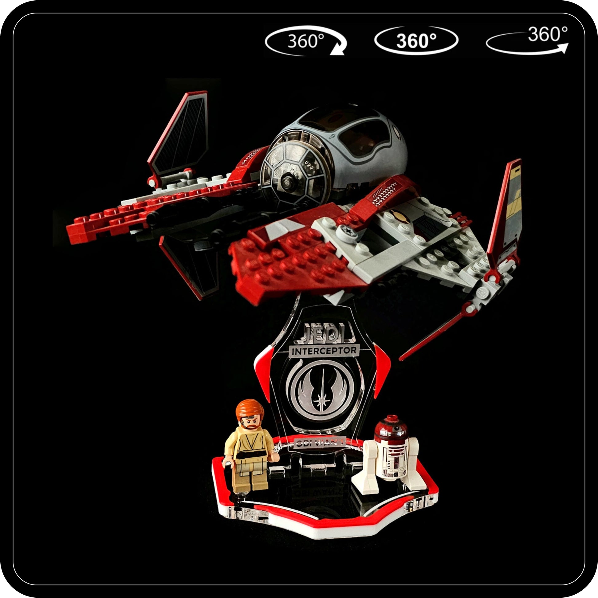 Display stand for Lego 75135 Obi Wan's Interceptor -S red-white + minifigures slots (A3016)-1