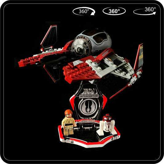 Display stand for Lego 75135 Obi Wan's Interceptor -S red-white + minifigures slots (A3016)-1