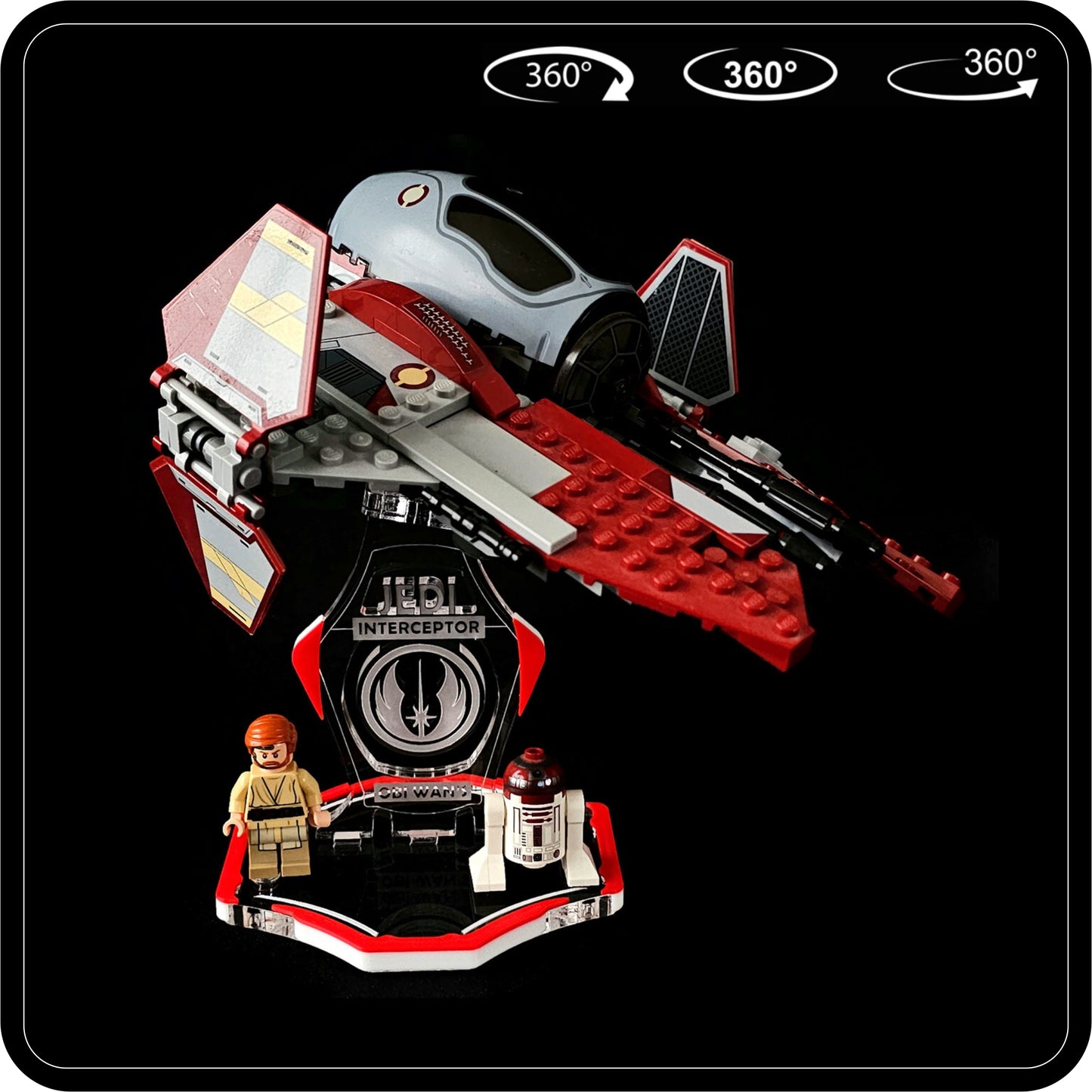 Display stand for Lego 75135 Obi Wan's Interceptor -S red-white + minifigures slots (A3016)-2