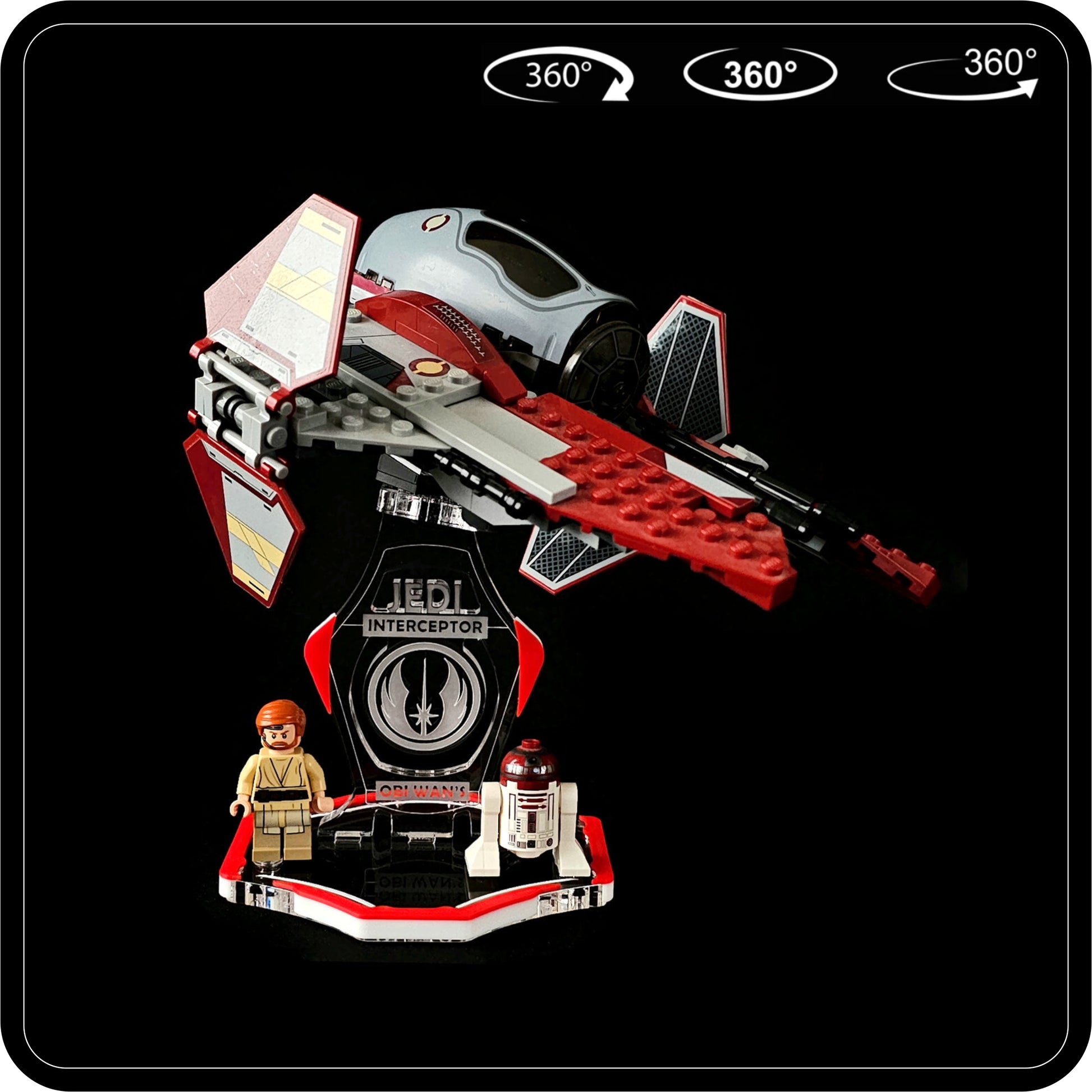 Display stand for Lego 75135 Obi Wan's Interceptor -S red-white + minifigures slots (A3016)-6