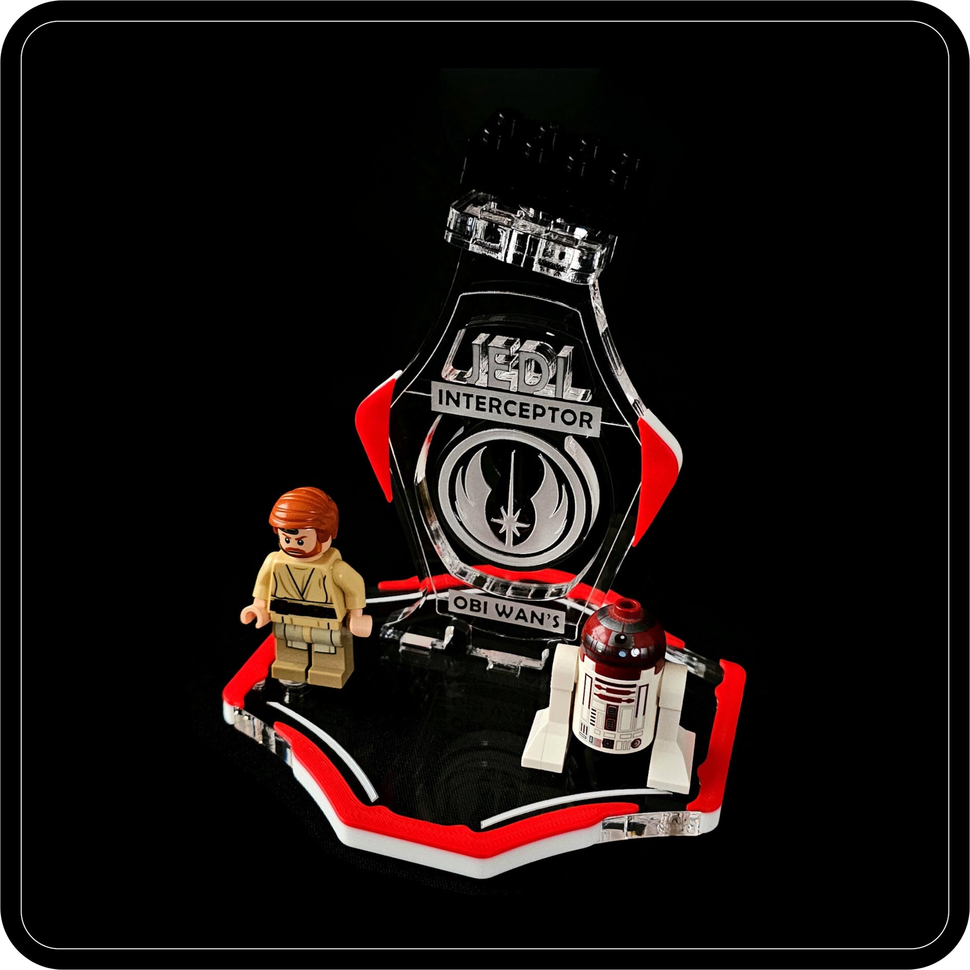Display stand for Lego 75135 Obi Wan's Interceptor -S red-white + minifigures slots (A3016)-9