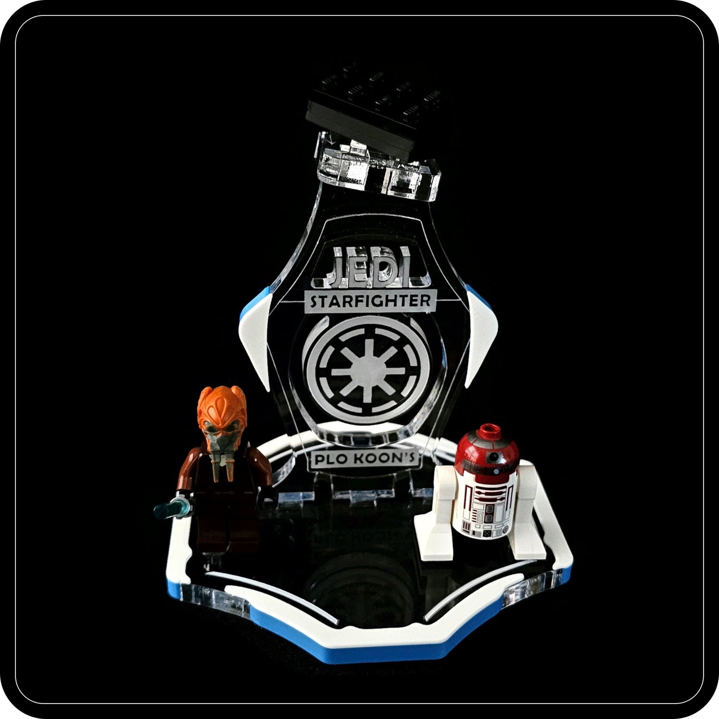 Display stand for Lego 8093 Plo Koon's Jedi Starfighter -white-blue + minifigures slots (A3079)-10