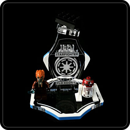 Display stand for Lego 8093 Plo Koon's Jedi Starfighter -white-blue + minifigures slots (A3079)-10