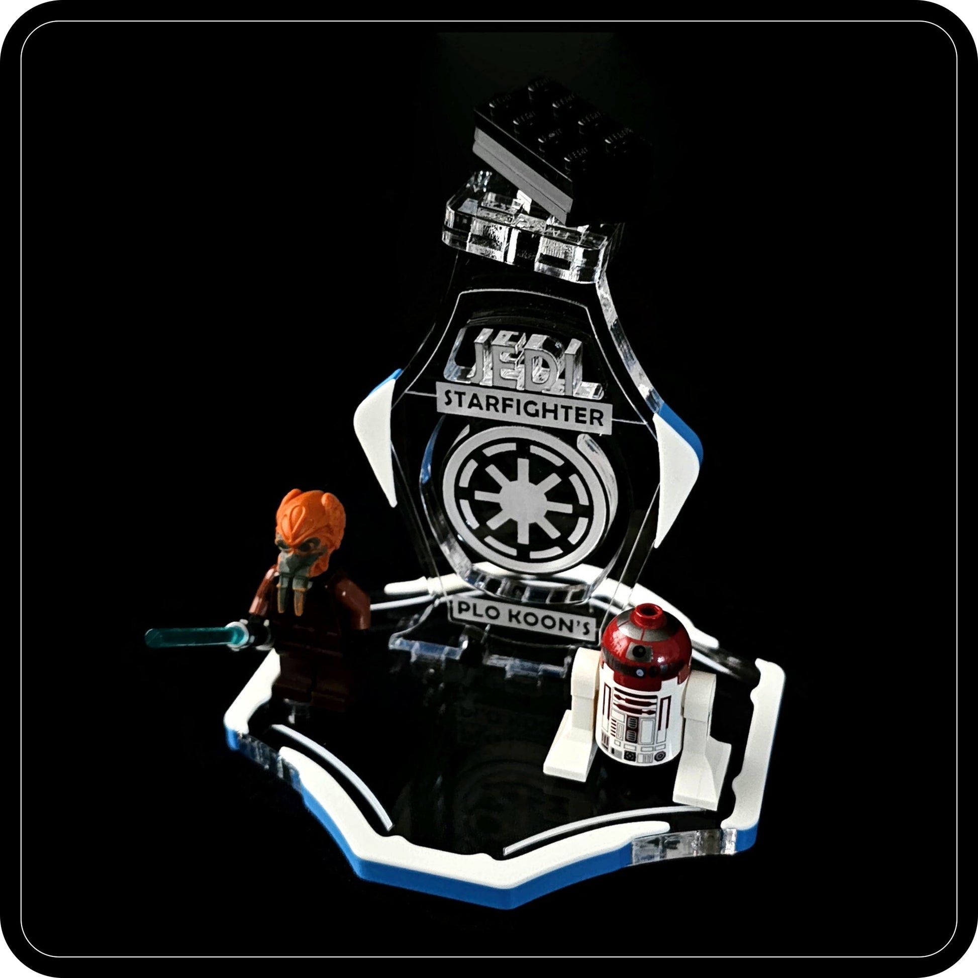 Display stand for Lego 8093 Plo Koon's Jedi Starfighter -white-blue + minifigures slots (A3079)-11
