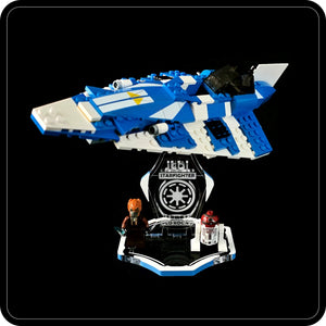 Display stand for Lego 8093 Plo Koon's Jedi Starfighter -white-blue + minifigures slots (A3079)