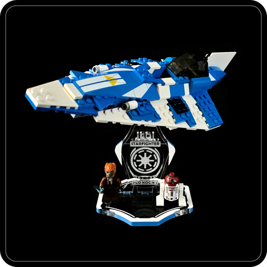Display stand for Lego 8093 Plo Koon's Jedi Starfighter -white-blue + minifigures slots (A3079)-1