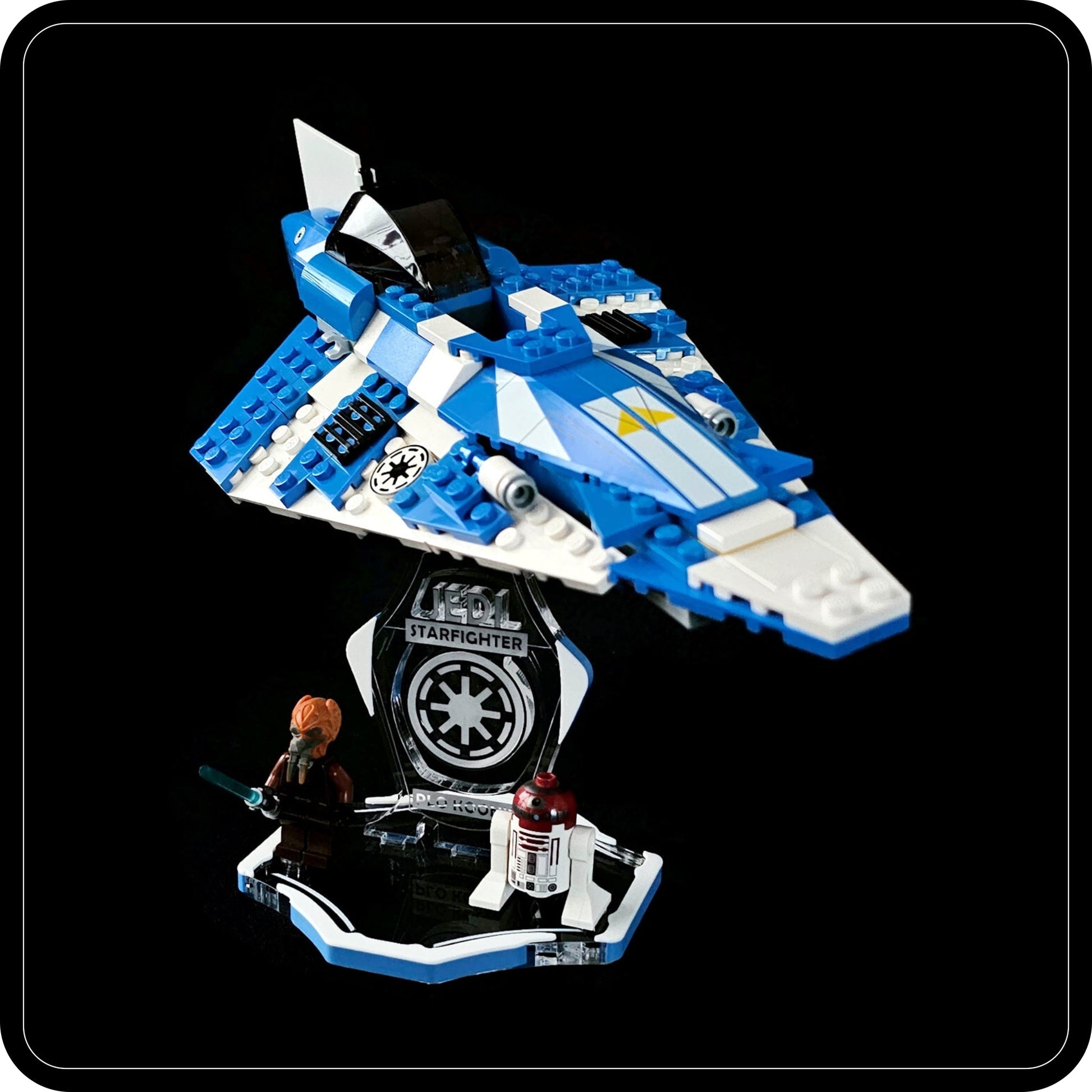 Display stand for Lego 8093 Plo Koon's Jedi Starfighter -white-blue + minifigures slots (A3079)-2