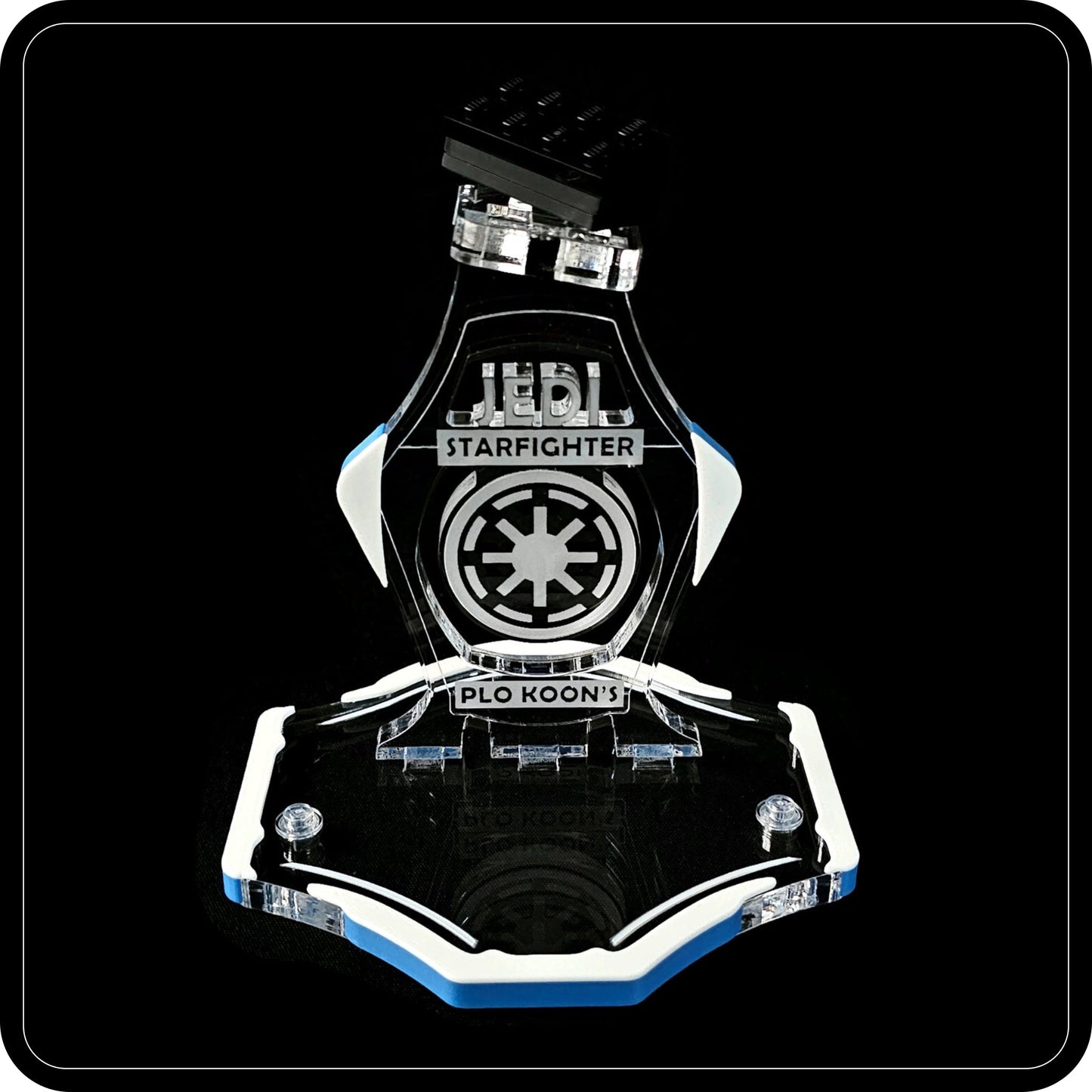 Display stand for Lego 8093 Plo Koon's Jedi Starfighter -white-blue + minifigures slots (A3079)-4
