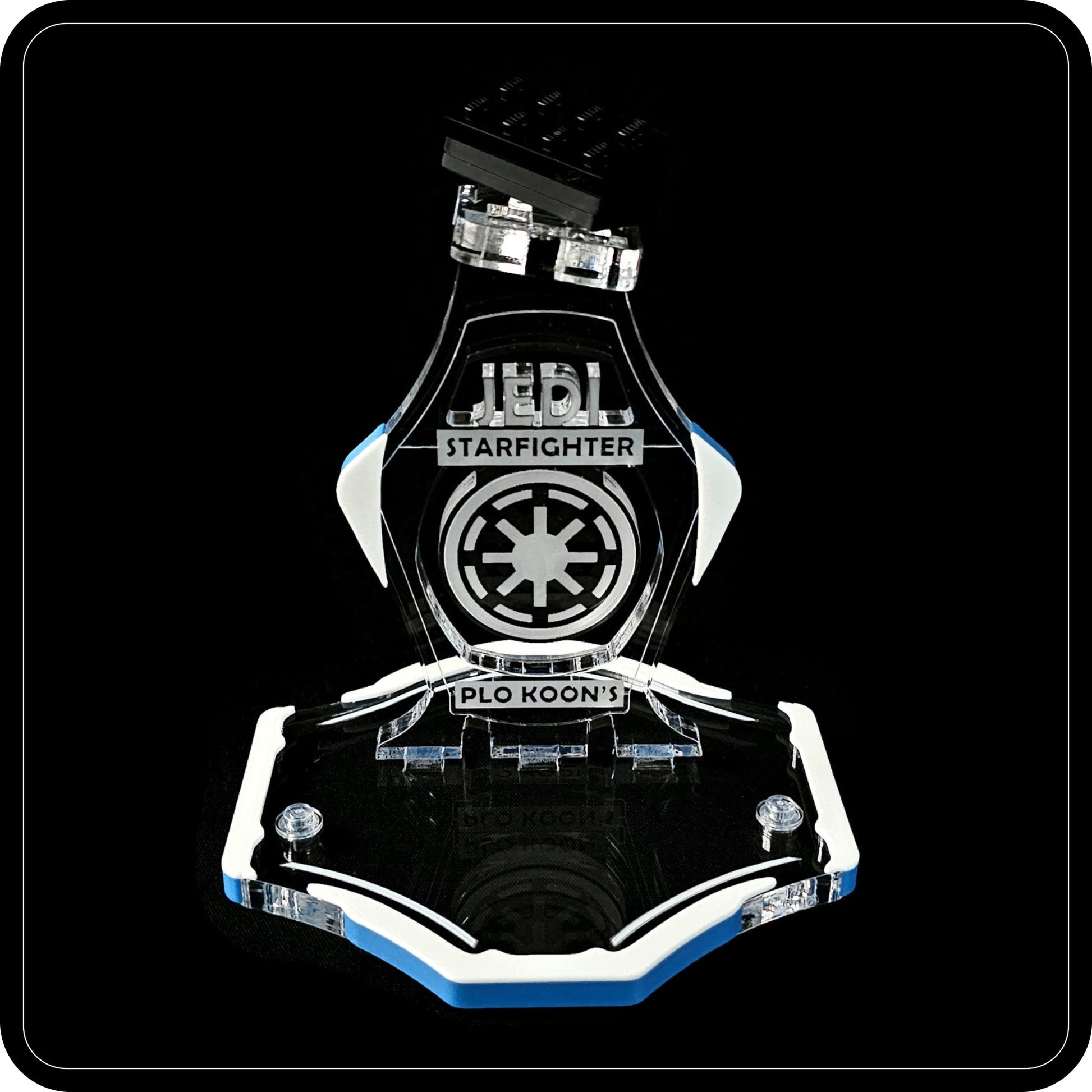 Display stand for Lego 8093 Plo Koon's Jedi Starfighter -white-blue + minifigures slots (A3079)-4
