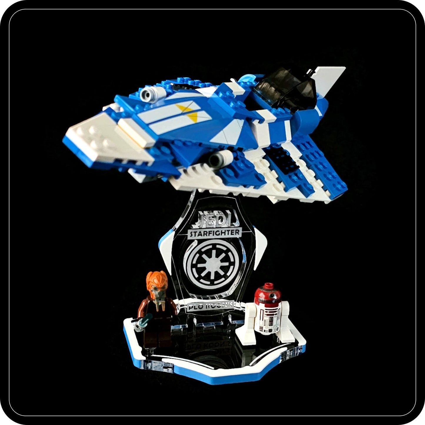 Display stand for Lego 8093 Plo Koon's Jedi Starfighter -white-blue + minifigures slots (A3079)-5
