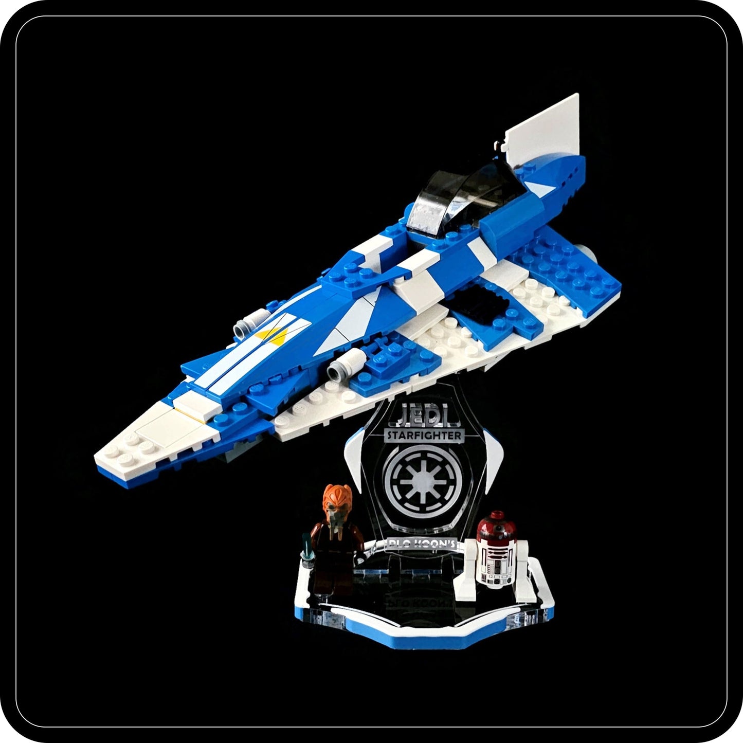 Display stand for Lego 8093 Plo Koon's Jedi Starfighter -white-blue + minifigures slots (A3079)-9