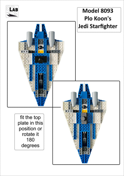 Display stand for Lego 8093 Plo Koon's Jedi Starfighter -white-blue + minifigures slots (A3079)-f