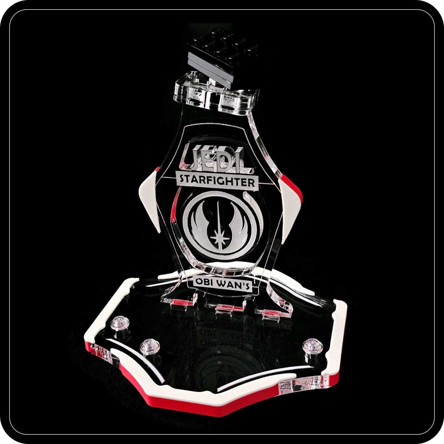 Display stand for Lego 75333 Obi Wan's Starfighter -white-red + minifigures slots (A3096)-3