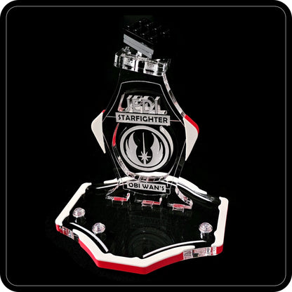 Display stand for Lego 75333 Obi Wan's Starfighter -white-red + minifigures slots (A3096)-3