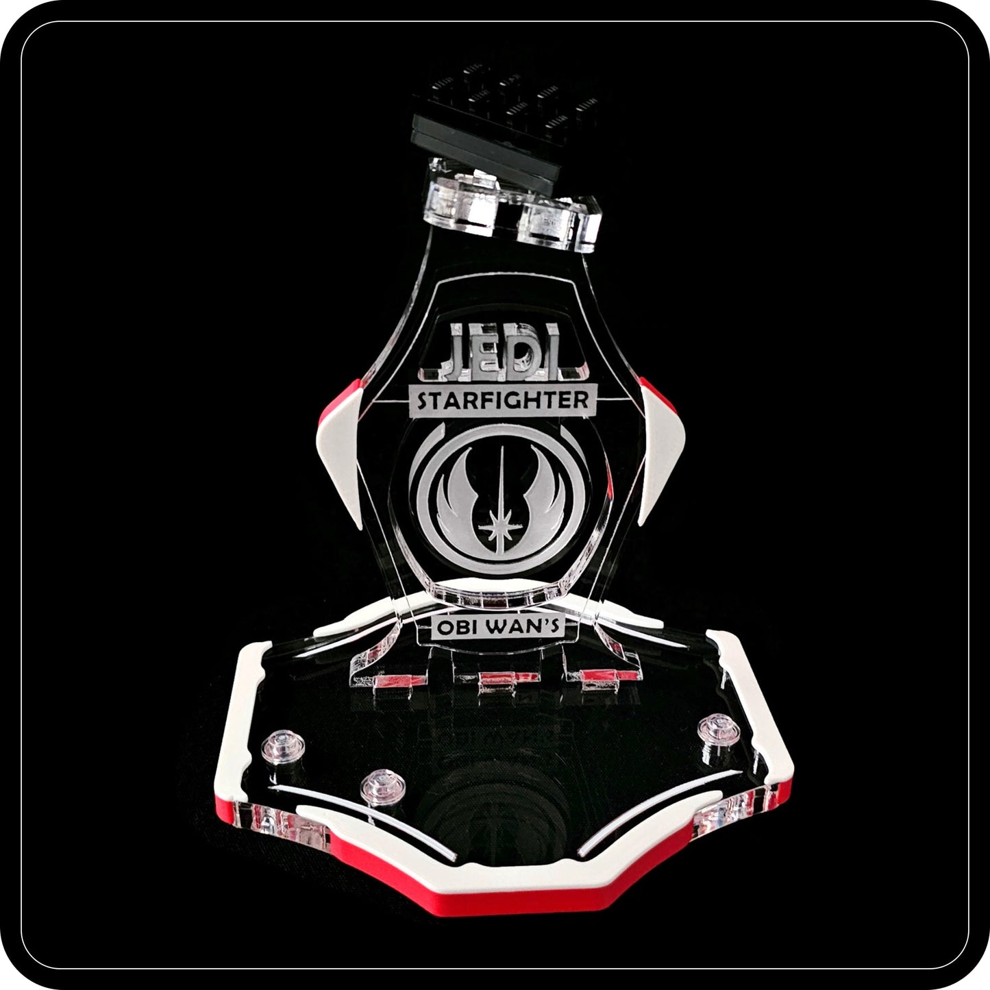 Display stand for Lego 75333 Obi Wan's Starfighter -white-red + minifigures slots (A3096)-4