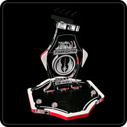 Display stand for Lego 75333 Obi Wan's Starfighter -white-red + minifigures slots (A3096)-5